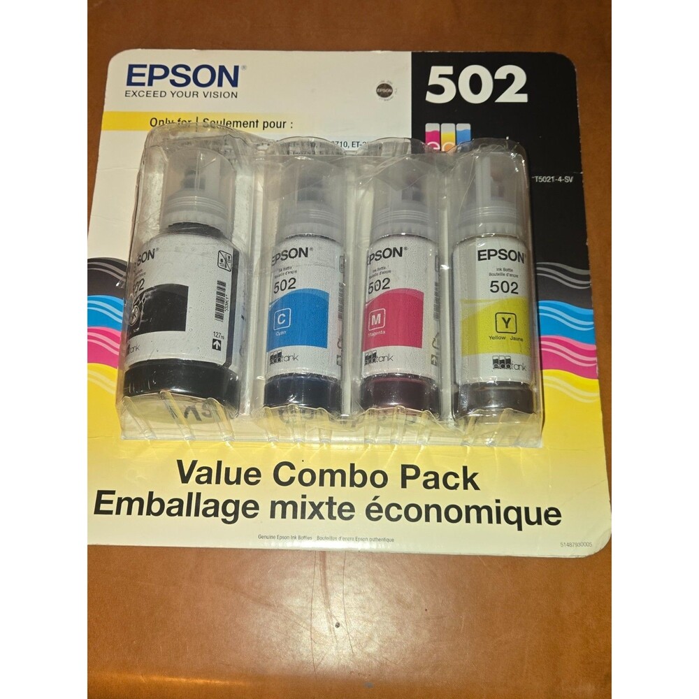 New In Package Epson EcoTank 502 Ink Bottles Value Combo Pack-4 Colors, Refill